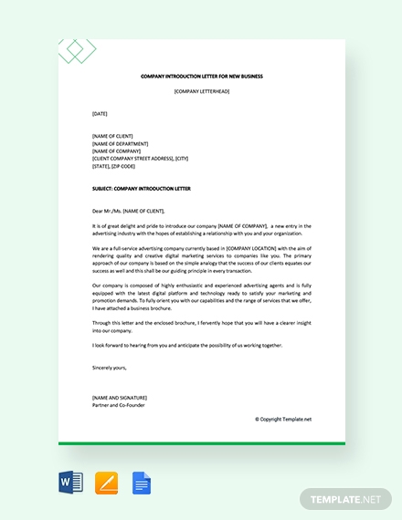 company introduction letter for new real estate business