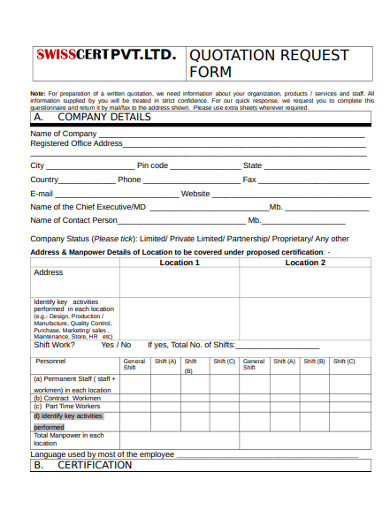 company quotation request form 