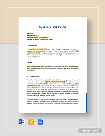 Computer Use Policy Examples Format Pdf