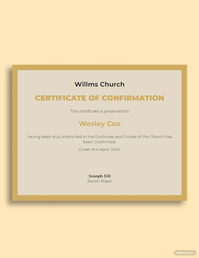 confirmation church certificate template