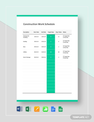 construction work schedule template
