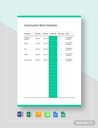 Construction Work Schedule Template