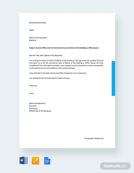 Counter Offer Letter For Commercial Lease