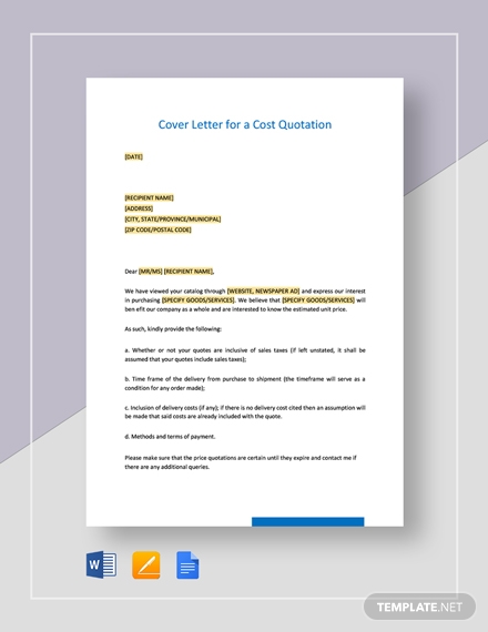 cover letter for a cost quotation template