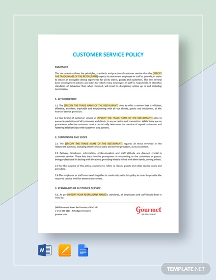 Policies and customer service – fashion and retail