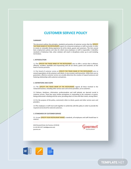 Customer Service Policy Template