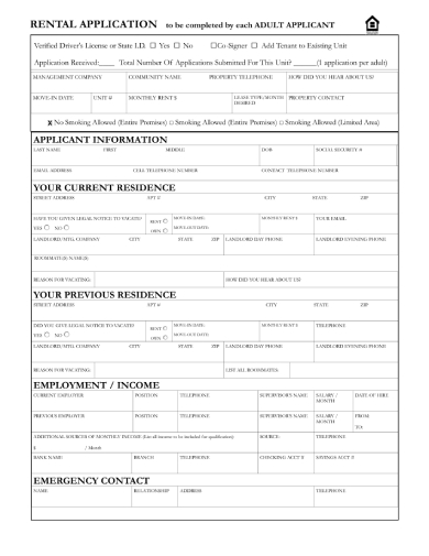 detailed rental application form