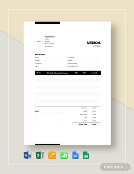 editable medical invoice template