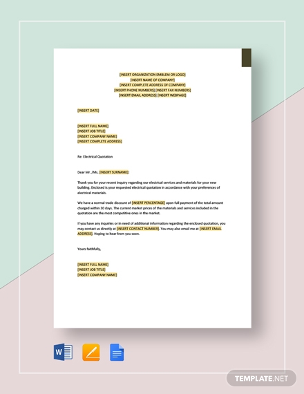 electrical quotation template