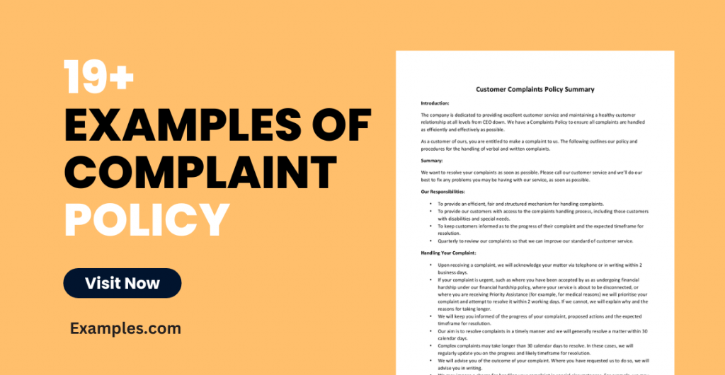 Examples of Complaint Policy
