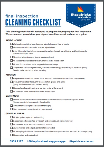 final inspection cleaning checklist