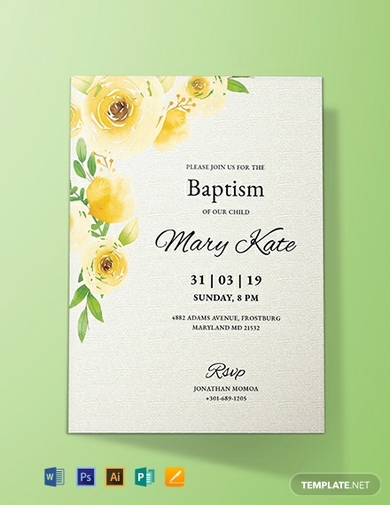 floral baptism invitation card