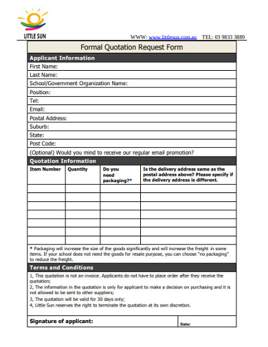 formal quotation request form