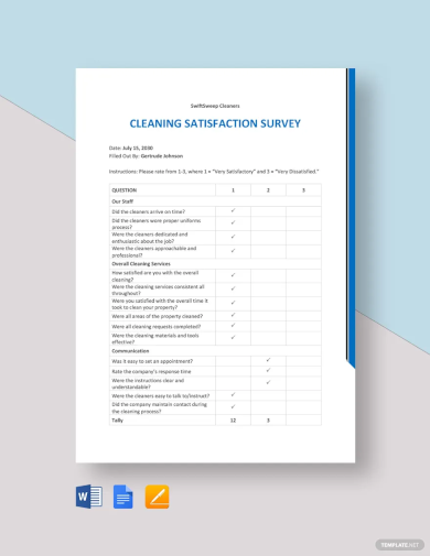 free cleaning service customer satisfaction survey template