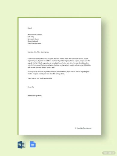 free medical leave letter for college template