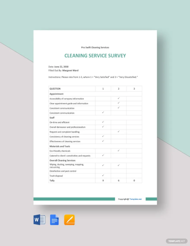 free printable cleaning service survey template