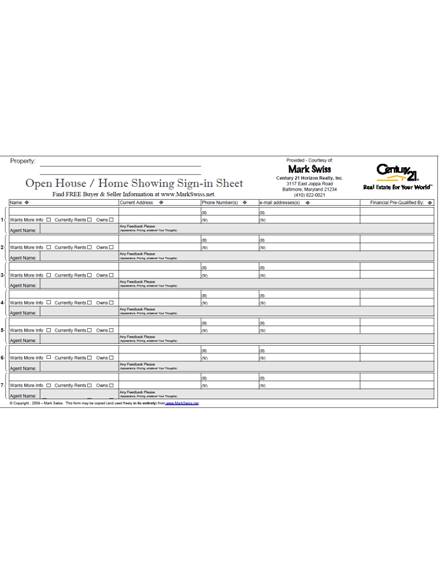 Free Printable Real Estate Open House Sign In Sheet