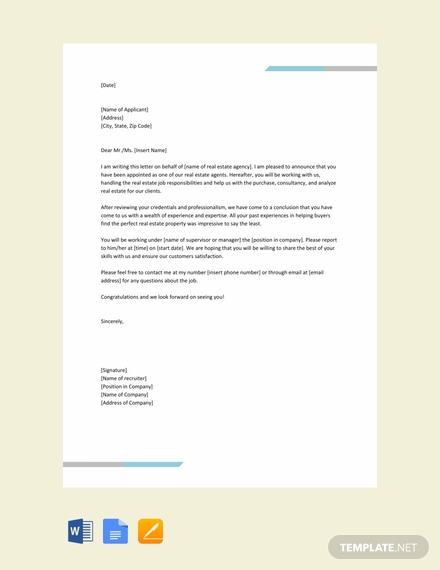 Real Estate Agent Appointment Letter 9 Examples Format Sample 