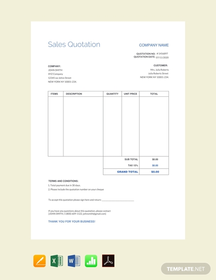 free sales quotation template