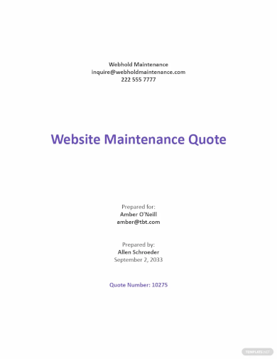 free website maintenance quotation template