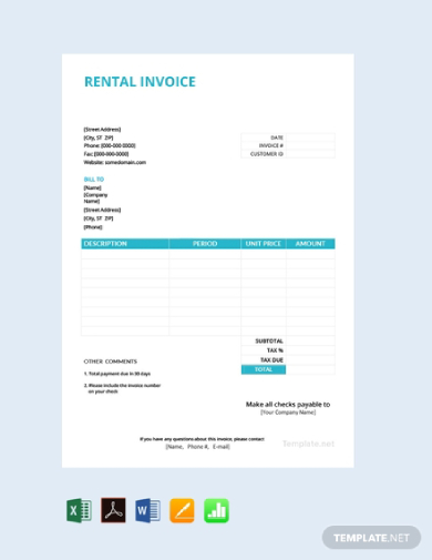 commercial rental invoice template