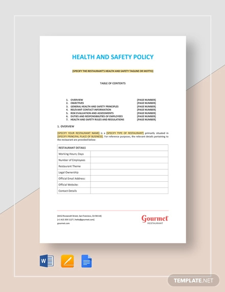 health and safety policy template