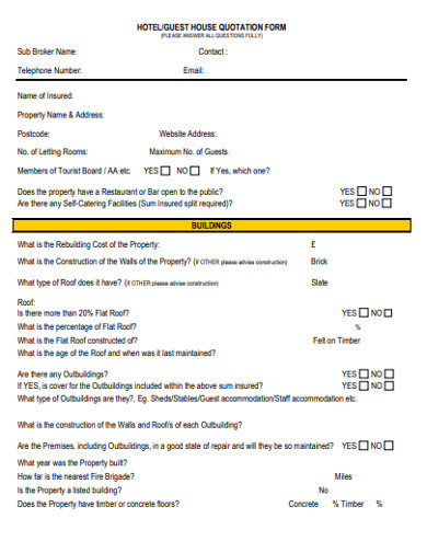 hotel quotation form