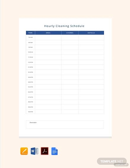 hourly cleaning schedule template