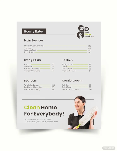 house cleaning price list template