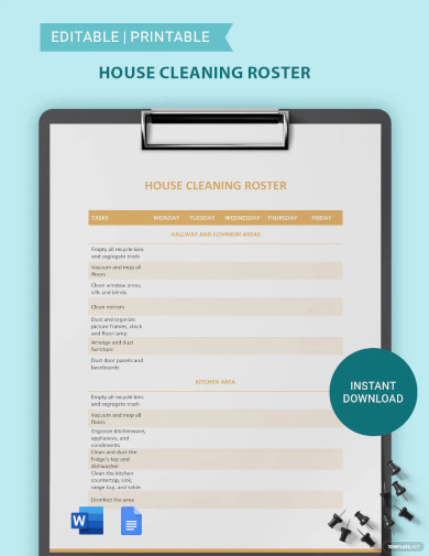 house cleaning roster template