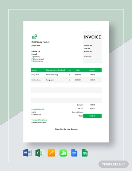 house cleaning service invoice template