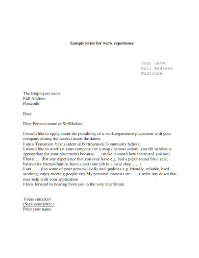 letter for work experience