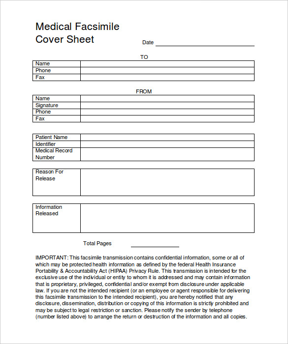 medical facsimile fax cover sheet template