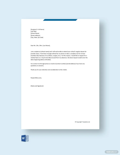 Medical Leave Letter for School Template