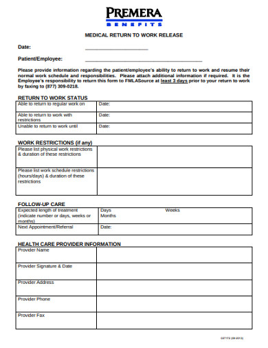 Work Release Form - 10+ Examples, Format, Sample | Examples