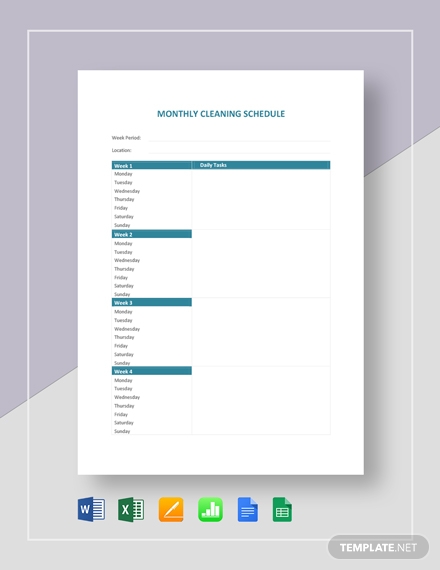 monthly cleaning schedule template
