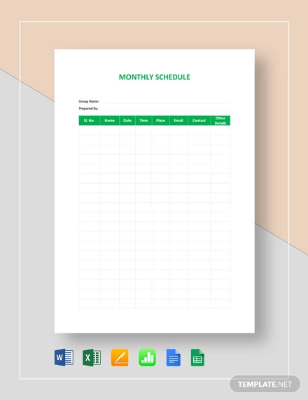 Monthly Schedule Template