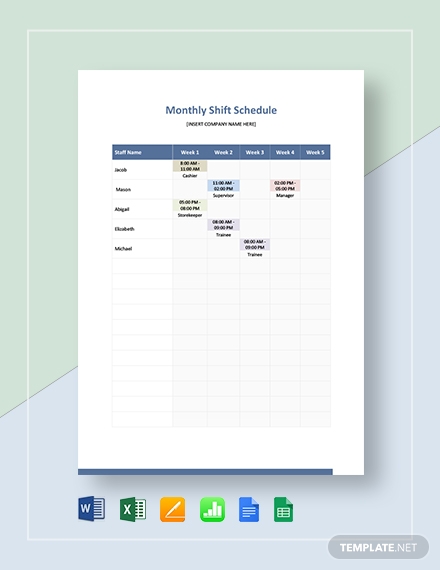 monthly shift schedule