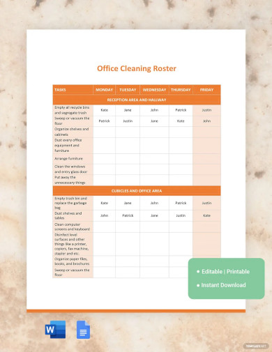 office cleaning roster template