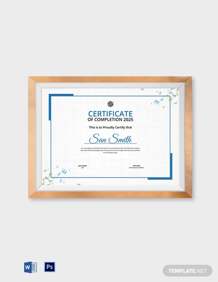 official certificate of completion template