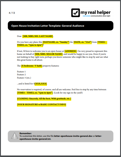 open house invitation follow up letter