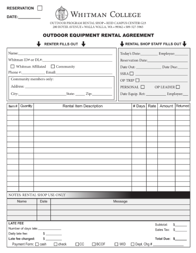 outdoor equipment rental agreement