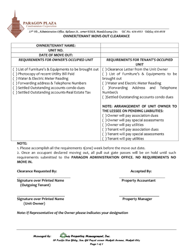 Tenant Check Out Form 10 Examples Format Sample Examples