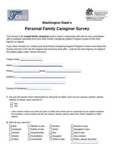 personal family caregiver survey
