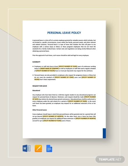 personal leave policy template