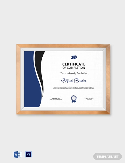 professional certificate of completion template