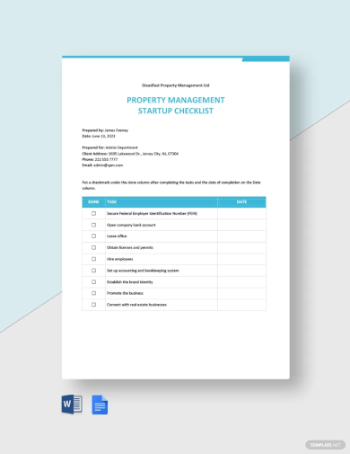 property management startup checklist template