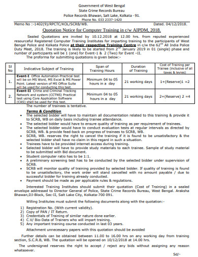 quotation notice for computer training
