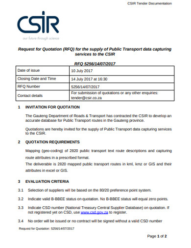 RFQ for Supply of Public Transport Data