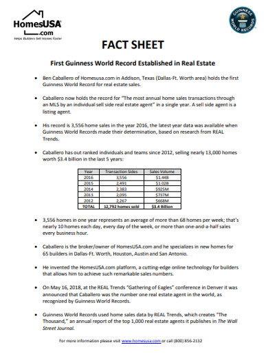 real estate fact sheet example